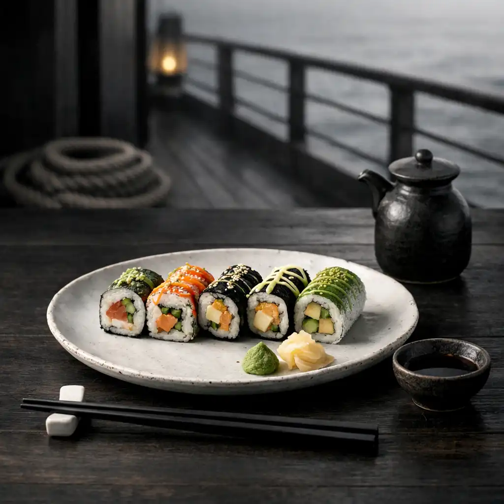 Specjalistyczna restauracja sushi z kolorowymi rolkami